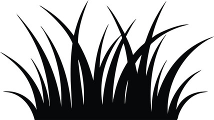 Black silhouette depicts a clump of grass with a solid base on a white background