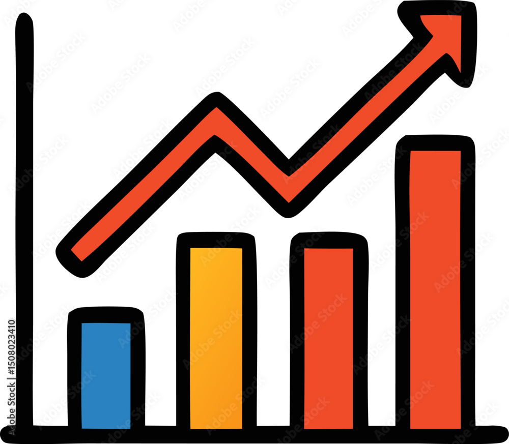 Poster bar graph with an upwardpointing arrow indicating growthincrease