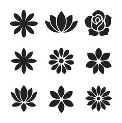 A beautiful set of flower icons featuring various floral designs including roses, daisies, tulips, and blossoms. These icons are perfect for use in gardening apps, wedding invitations, greeting cards,