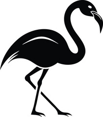 Fototapeta premium Bold flamingo silhouette stands gracefully, one leg lifted, displaying sleek black form and elegant posture