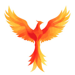 Fototapeta premium A minimalist phoenix rising with fiery orange and yellow feathers