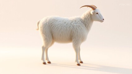 Fototapeta premium 3D Render of Cute White Goat with Horns on White Background – Cartoon Farm Animal Illustration