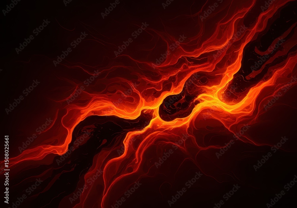 Poster abstract fiery lava flow against a dark background with glowing edges and fluid motion