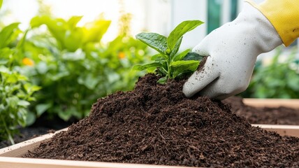 Gardening image featuring seasonal raised garden beds with compost setup.
