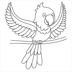 Parrot perched on a branch with outstretched wing