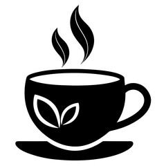 flat cup of tea with steam leaf symbol