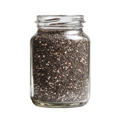 Chia seeds in clear glass jar showcase their unique texture and color, adding touch of natural beauty to any kitchen. These seeds are known for their health benefits and versatility
