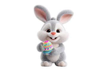 Isolated bunny holding easter egg studio animation