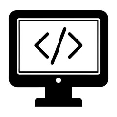 vector coding brackets icon inside monitor