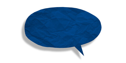 Blue speech bubble crumpled paper isolated on transparent background