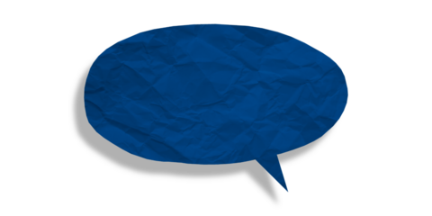 Blue speech bubble crumpled paper isolated on transparent background