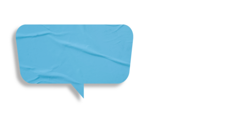 Light blue speech bubble crumpled paper isolated on transparent background
