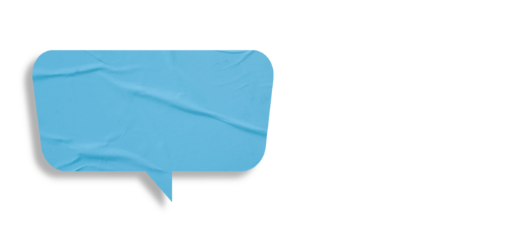 Light blue speech bubble crumpled paper isolated on transparent background