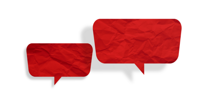Red speech bubble crumpled paper isolated on transparent background