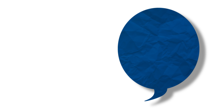 Blue speech bubble crumpled paper isolated on transparent background