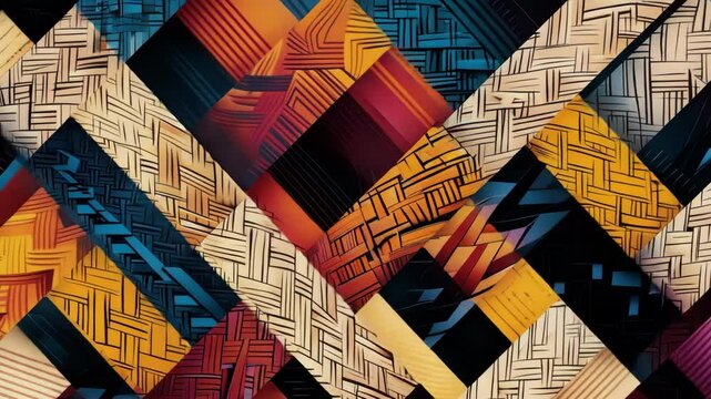 A woven parallelograms, textile-inspired design, vibrant colors, digital art, geometric design, modern aesthetic, dynamic composition, artistic abstraction, Generative AI Videos.