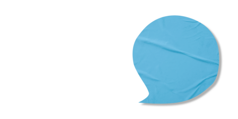Light blue speech bubble crumpled paper isolated on transparent background