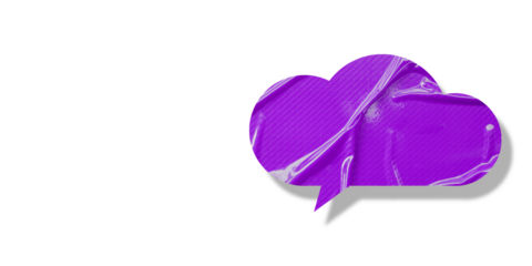Purple speech bubble crumpled paper isolated on transparent background