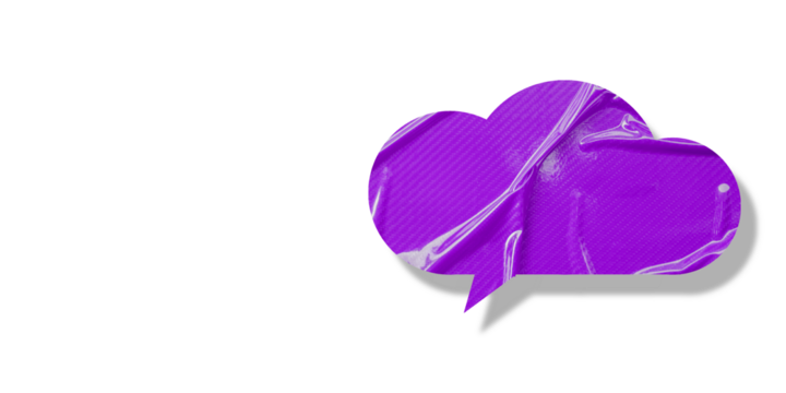 Purple speech bubble crumpled paper isolated on transparent background