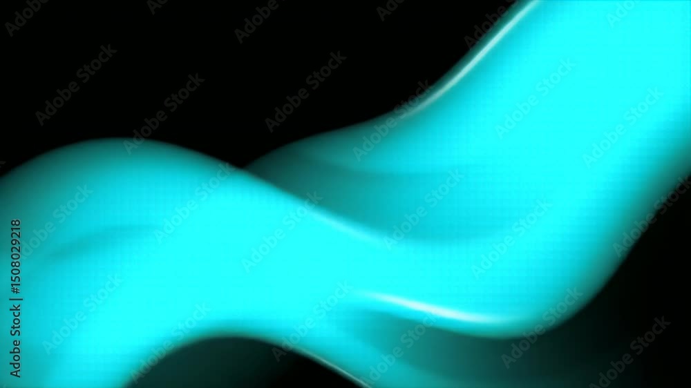 Poster abstract cyan waves flowing on black background