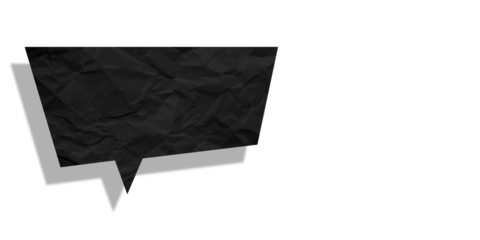 Black speech bubble crumpled paper isolated on transparent background