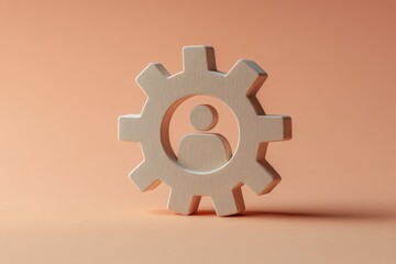 Wooden Gear Cog with Human Icon Teamwork HR Personnel Management Concept