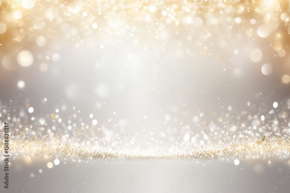 Poster elegant abstract background features golden bokeh lights falling gently on a soft grey backdrop.