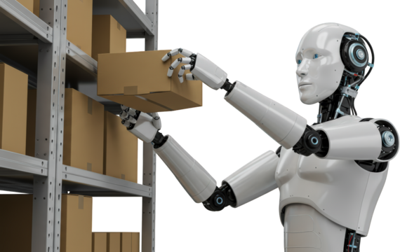 Advanced Robotic Arm Handling Cardboard Boxes in Warehouse Automation