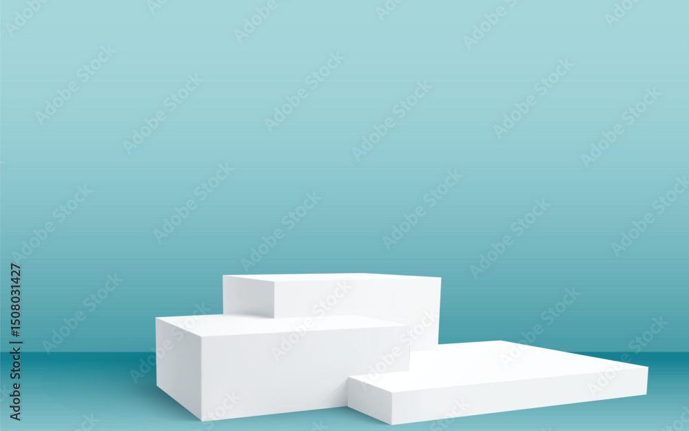 Aufkleber minimalistic composition featuring three white rectangular prisms of varying heights against a soft 
