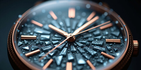 Fototapeta premium Closeup of a Luxurious Rose Gold Wristwatch with a Unique Crystal Dial