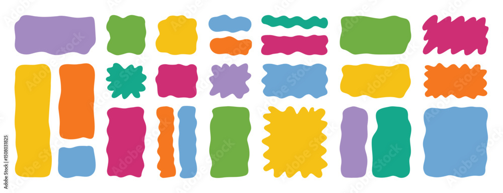 Aufkleber hand drawn organic liquid rectangle frame shapes set. vector fluid square blobs. wavy irregular abst