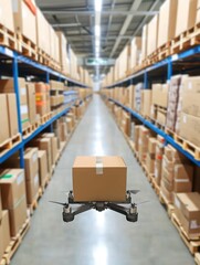 Drone delivering package in warehouse (1)