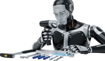 Advanced Robot Mechanic Performing Precision Repairs with Tools