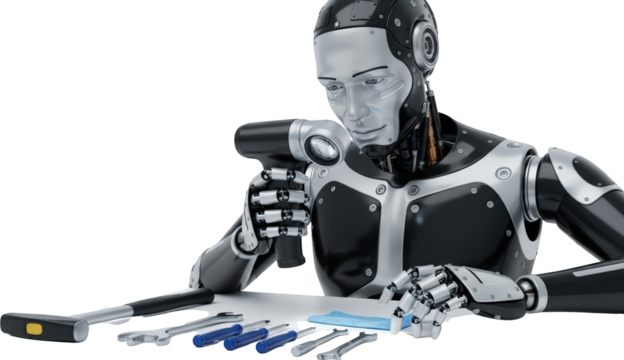 Advanced Robot Mechanic Performing Precision Repairs with Tools
