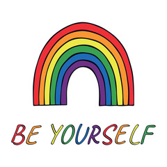 Colorful rainbow shape Gay pride flag Happy pride day LGBTQ community Pride Month Vector hand drawn doodle for posters, stickers, logo, cards