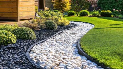 Serpentine white & black stone garden path