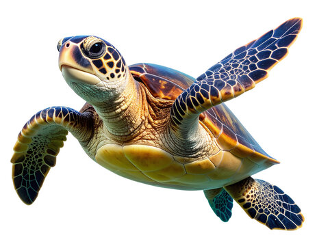 Close-up of Green Sea Turtle Head and Flipper in Motion, Isolated Transparent PNG