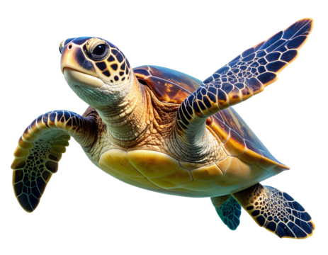 Close-up of Green Sea Turtle Head and Flipper in Motion, Isolated Transparent PNG