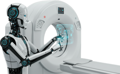 Advanced Robotic Technology Operating Modern CT Scanner in Healthcare Facility