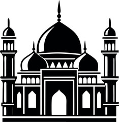 Black and white Islamic mosque vector design, perfect for use in Ramadan campaigns, event posters, and traditional decorations.