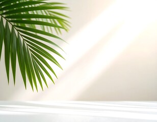 Fototapeta premium Tropical leaf on a light beige surface