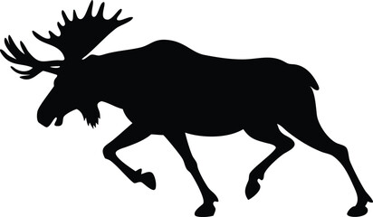 Obraz premium Majestic moose silhouette strides forward, its impressive antlers defining its powerful presence against white