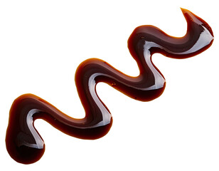 Zigzag Drizzle of Dark Fish Sauce on White Background, Close-Up of Liquid Splash