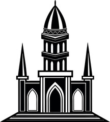 Black and white Islamic mosque vector design, perfect for use in Ramadan campaigns, event posters, and traditional decorations.