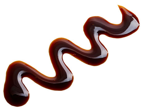 Zigzag Drizzle of Dark Fish Sauce on White Background, Close-Up of Liquid Splash
