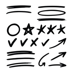 A collection of hand-drawn arrows in various directions and styles, including curly, dashed, spiral, and wavy arrows. Perfect for infographic elements, presentation highlights, and creative designs.

