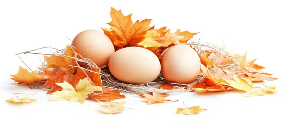Eggs nestled in autumn leaves (1)