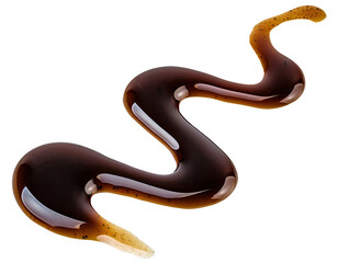 Zigzag Drizzle of Dark Fish Sauce on White Background, Close-Up of Liquid Splash