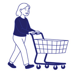 Woman pushing shopping cart. Customer with trolley in store. Retail consumer concept.