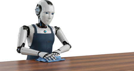 Futuristic Cleaning Robot Wiping Table Modern AI Technology Smart Home Automation